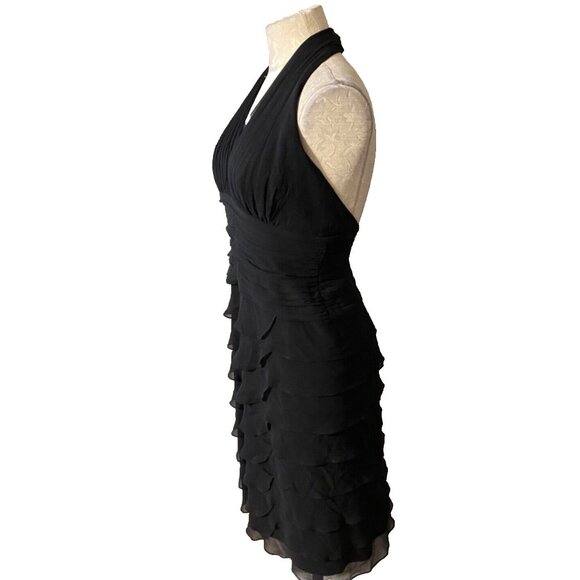 Tadashi Dress Black 10P 10 P Silk Halter Tiered Open Back Party Wedding Cruise - Picture 3 of 7